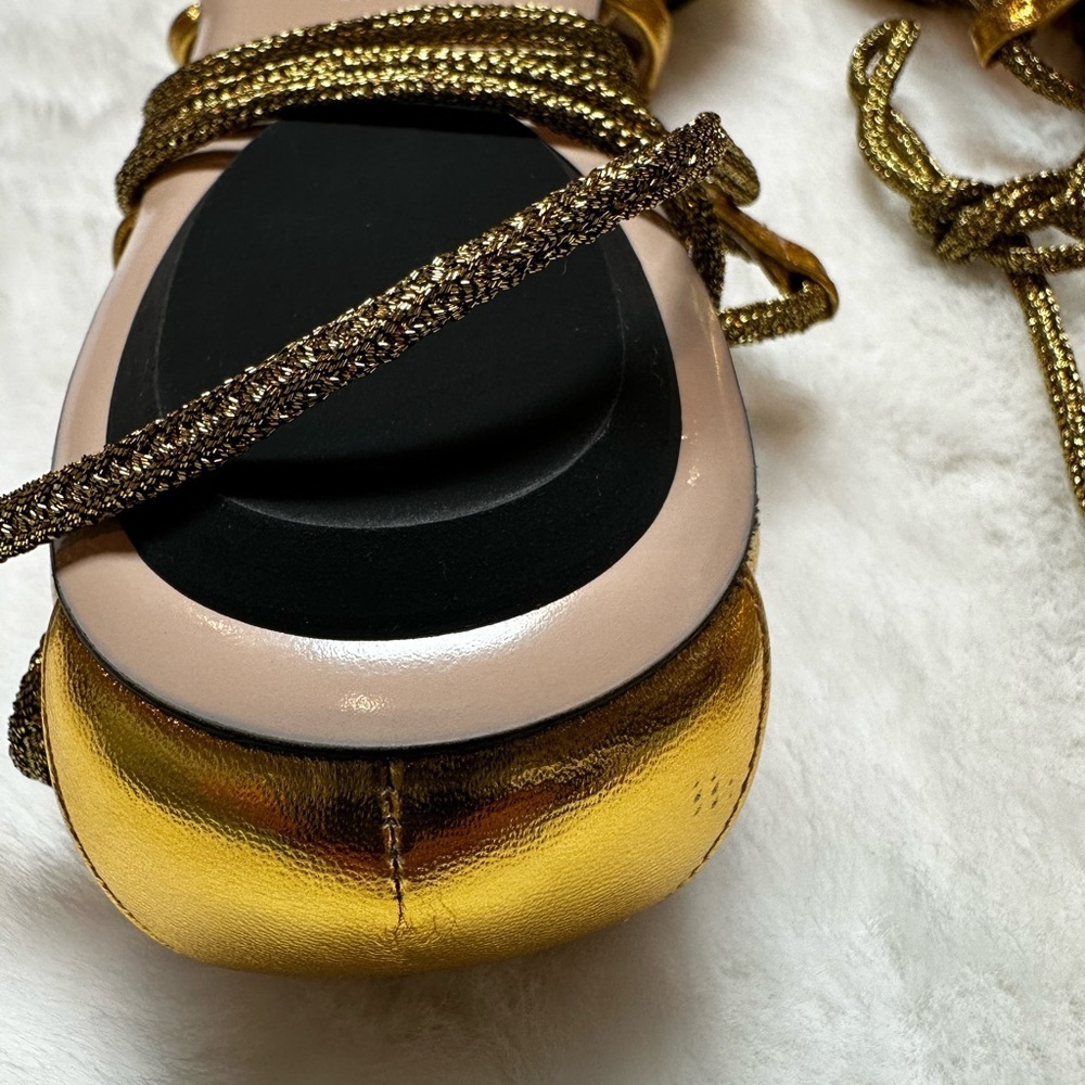 Gucci Metallic Gold Lace-Up Sandals - Picture 13 of 16